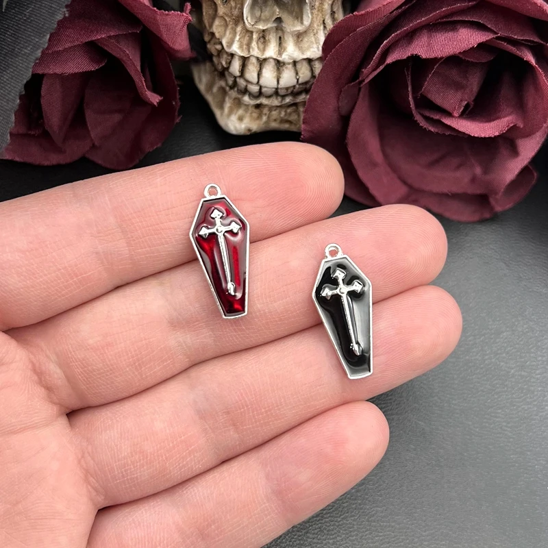 Enamel Halloween Charms 26*11mm Vampire Cross Coffin Pendants for Necklace Keychain Diy Jewelry Making Accessories 10pcs