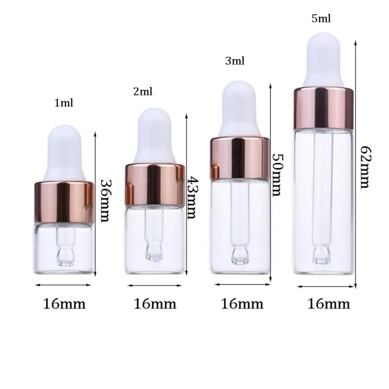 20PCS 1ml 2ml 3ml 5ml Transparent Glass Sample Dropper Bottle Refillable Empty Mini Essential Oil Containers Reagent Pipettes
