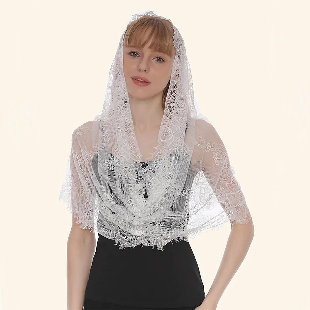 Catholic Church Veil Black and White Eyelash Round Head Covering Spring and Summer Infinity Lace Veil