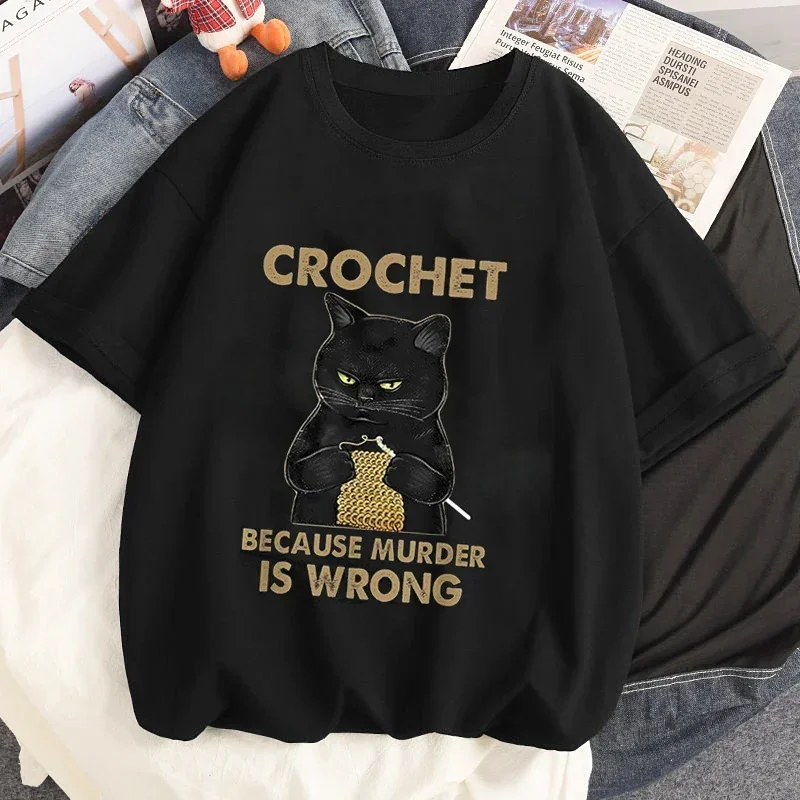 

Women Tshirt Crochet Because Murder Is Wrong Printing Tshirts Manga Female T-shirt Tees Sports Slim Oversized T Shirts