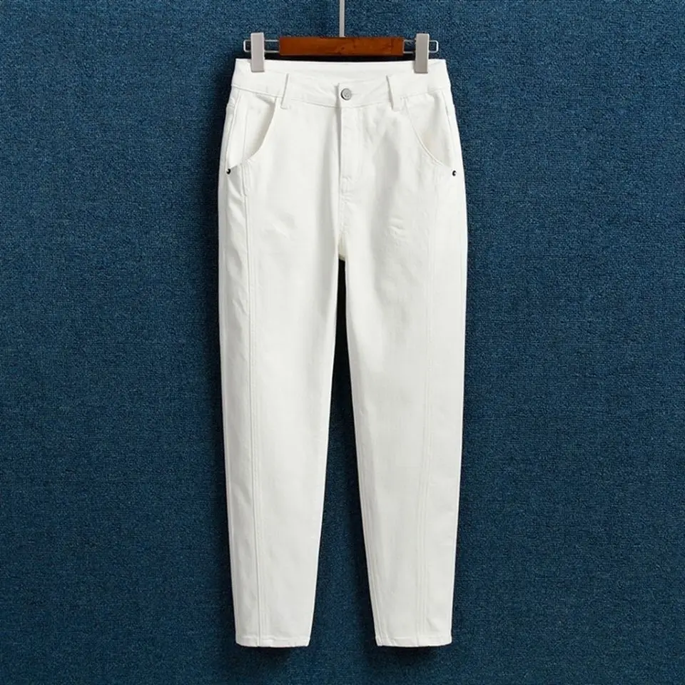 

White Harlan Jeans Women's Loose High Waist Pants 2023 Spring And Autumn New Cropped Pants