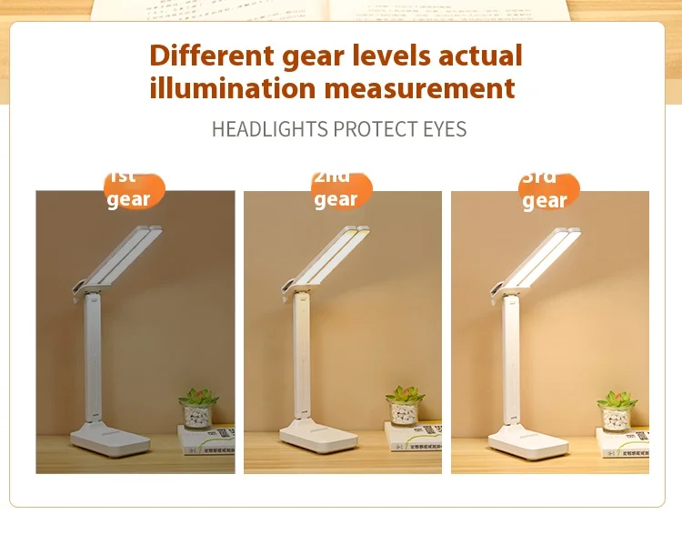 LED double-head desk lamp, 3-level dimmable touch night light, USB rechargeable, eye-protection, foldable bedside reading desk