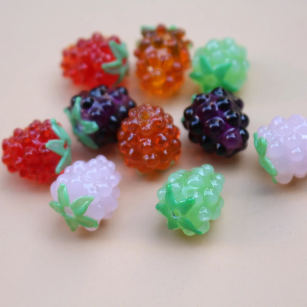 2 PCs Strawberry Lampwork Glass Beads Fruit Multicolor 3D Beads