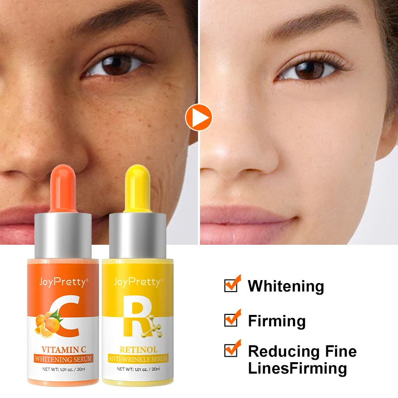 

Vitamin C Face Whitening Serum Set VC Dark Spot Remover Glowing Serum & Retinol Fade Fine Lines Essence Skin Care Kits