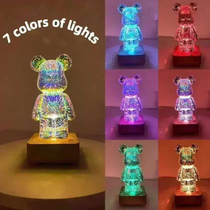 LED 3D bear firework night light USB projector lamp color changeable ambient lamp suitable for children room bedroom decoration night light led night light led atmosphere lights led night lamp