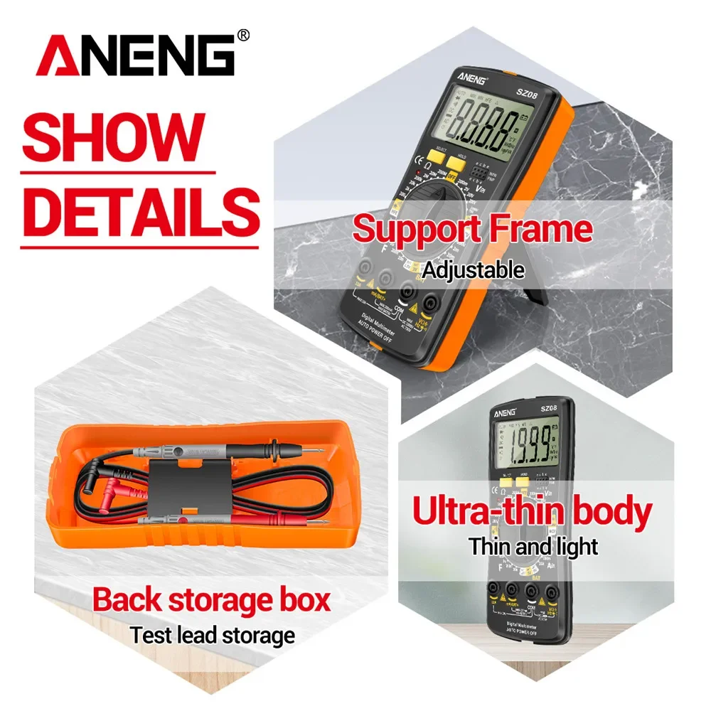 ANENG SZ08 Professional Digital Multimeter Ultra-thin Storage Meter Auto Voltmeter AC DC 220V Resistance Handhold Testers digital multimeter transistor tester multimeter tester voltage meter tester