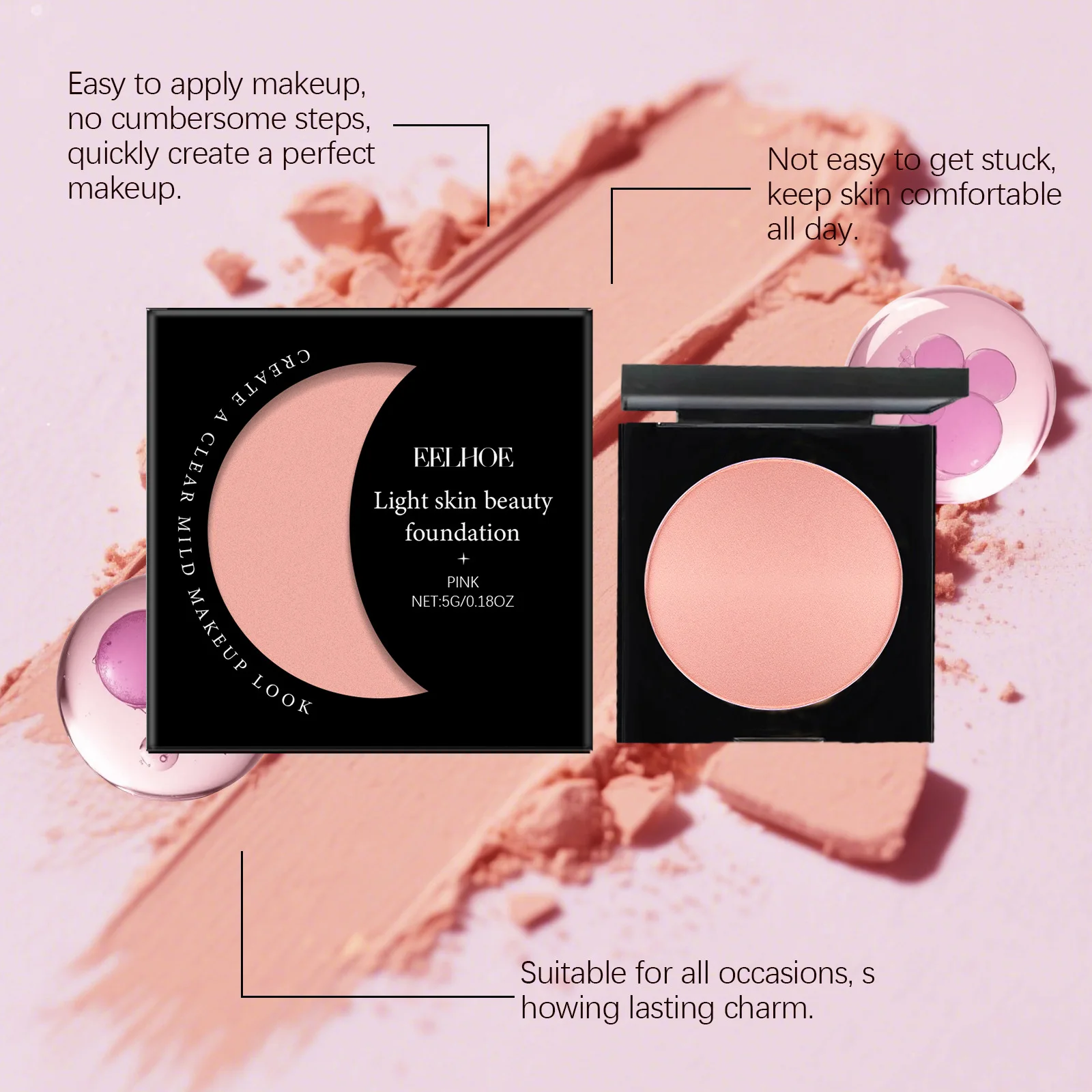 Eelhoe Pink Foundation Makeup Cream Waterproof Matte Full Coverage_voghion.com