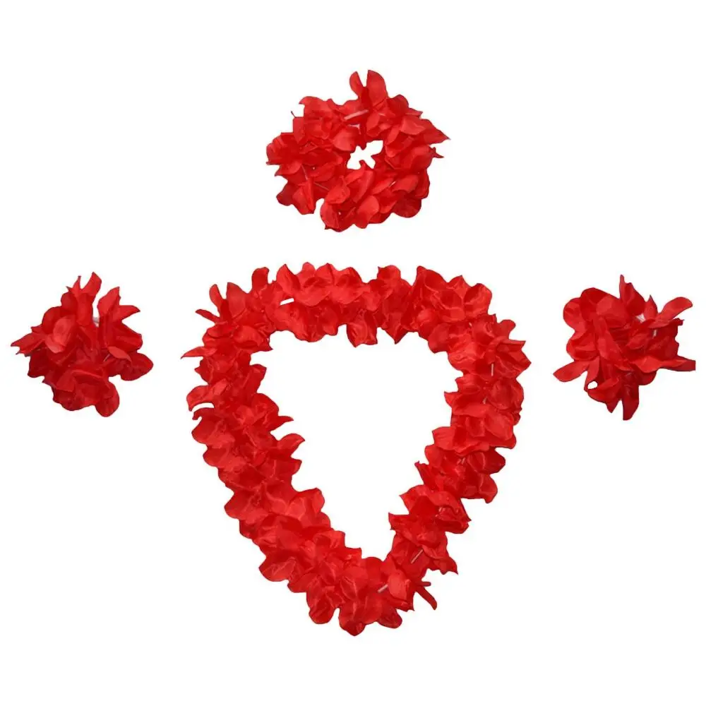 Hawaiian Party Supplies 4pcs/set Hawaiian Flower Lei Hula Necklace Garland Headband Wristbands Wedding Decorations Beach Tropical Party Supplies
