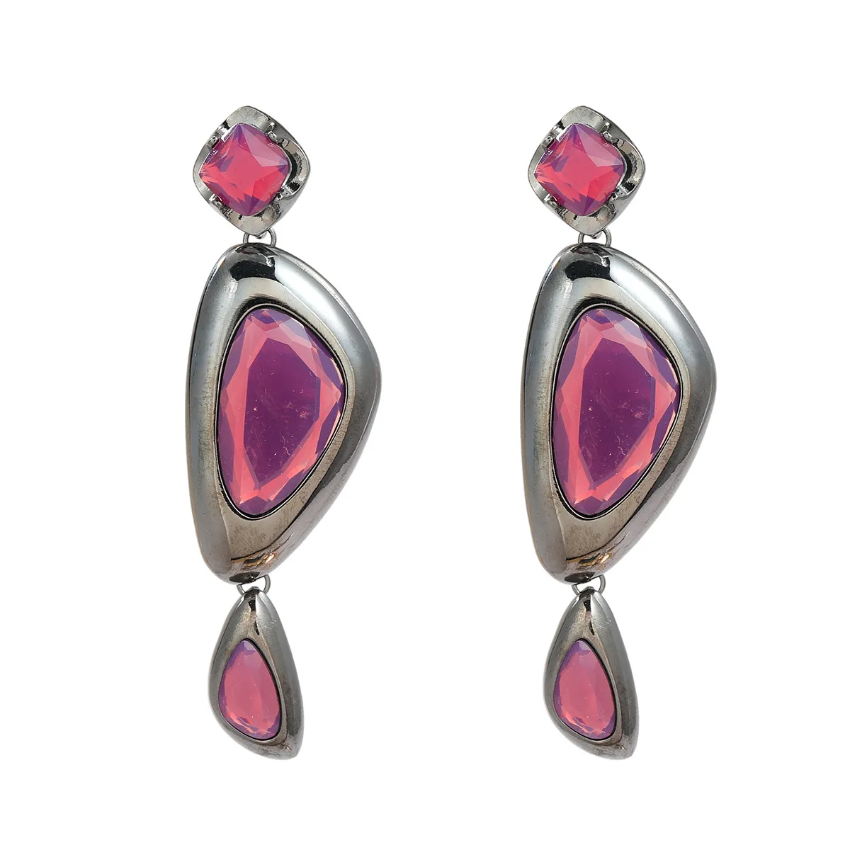 Geometric Silver Gold Black Plating Opal Crystals Long Drop Women New Statement Wedding Party Orecchini Jewelry