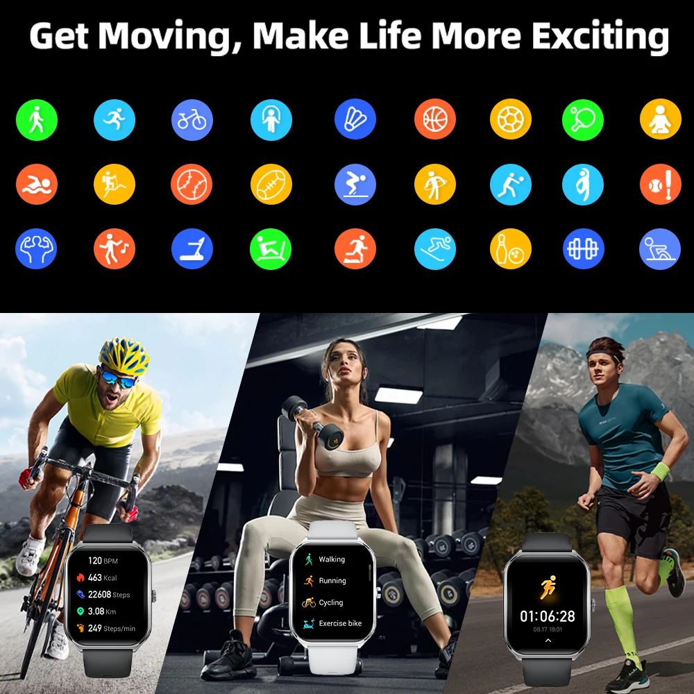 2026 New Smartwatch 1.96 inch Ultra-thin Bluetooth Call Health Monitor IP68 Waterproof 100 Sport Smart Bracelet For Android iOS 5