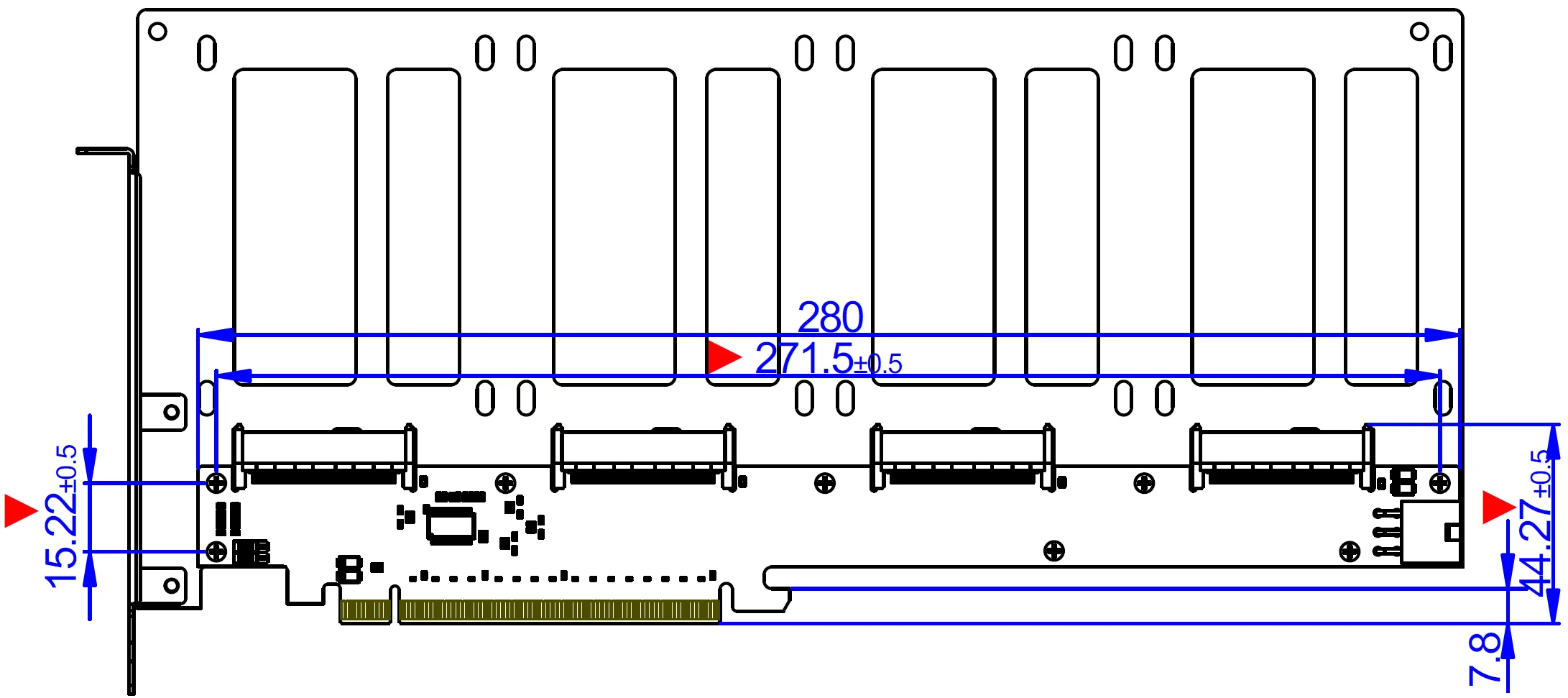 PCI-E 5.0 X16 To 4-Port U.2/E1.S/E3.S Hard Drive Split Adapter