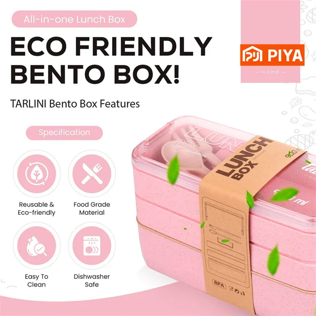 Boîte à bento portable en paille de blé, 3 en 1, réutilisable, britware, déjeuner, beaucoup de repas et de collations 3