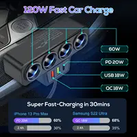 120W Car Charger 4-Socket Car Cigarette Lighter Splitter USB/Type-C Fast Charger Charging Multiple Devices At The Same Time - Image 3