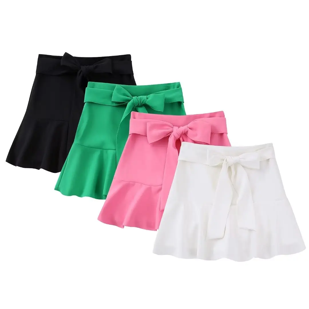 

ZEVITY Women Fashion Bow Sashes Colors Hem Ruffles Casual Shorts Skirts Lady Zipper Fly Hot Shorts Chic Pantalone Cortos QUN3136