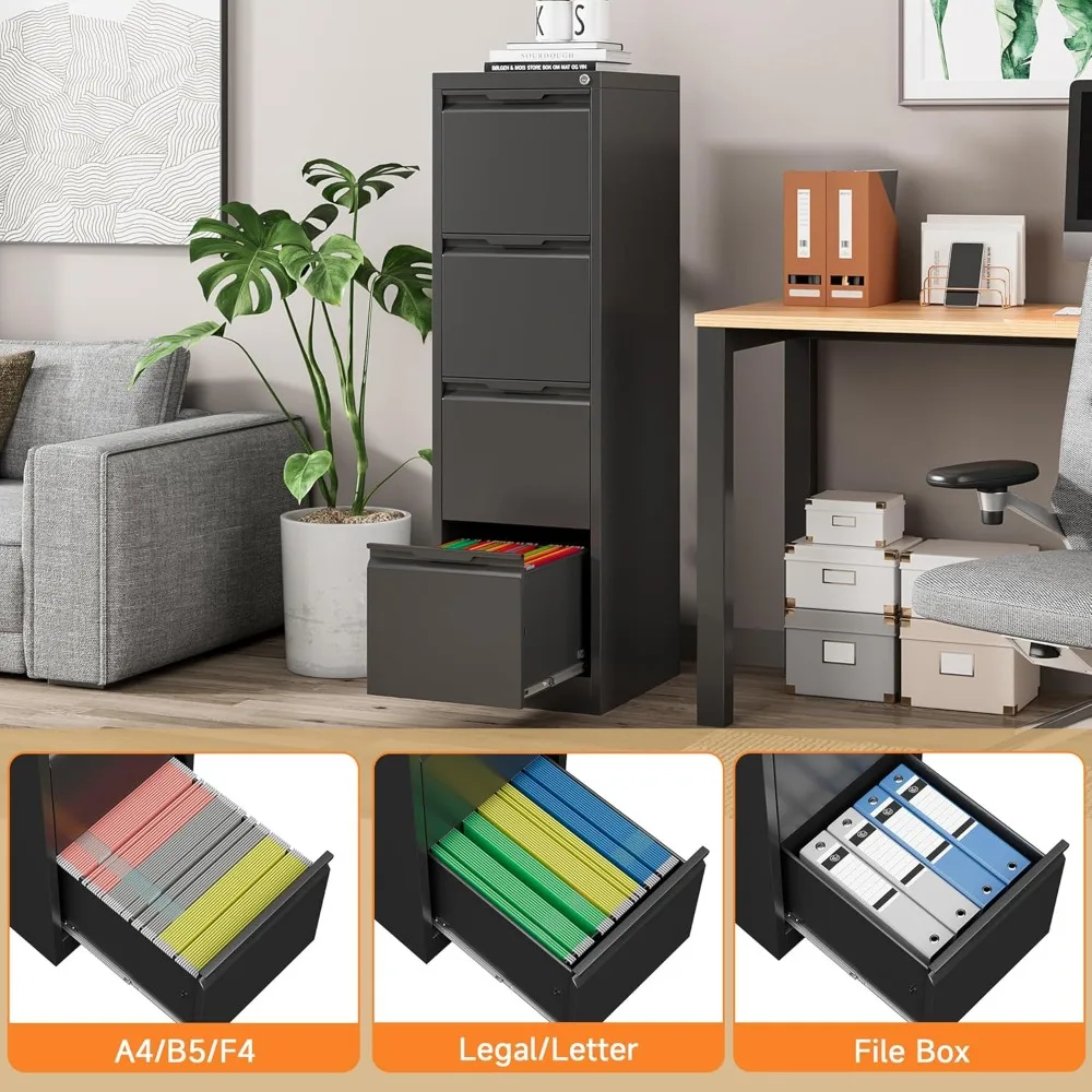 metal file cabinet with lock, 4 drawer filing cabinet for home office, locking vertical filing cabinet for a4/f4/lagel/letter a