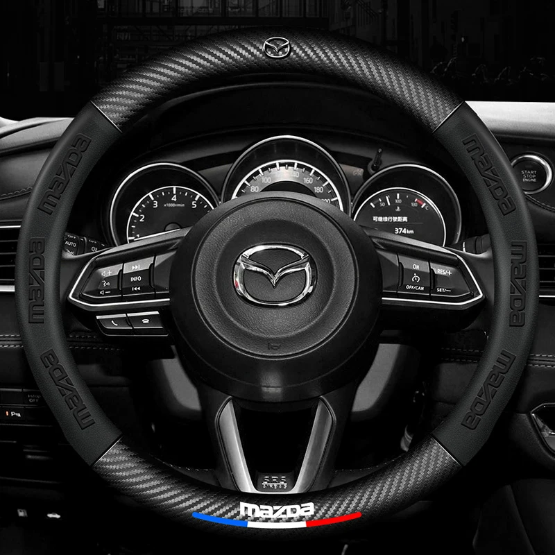 38cm Round Carbon Fiber Leather Car Steering Wheel Cover For Mazda 3 5