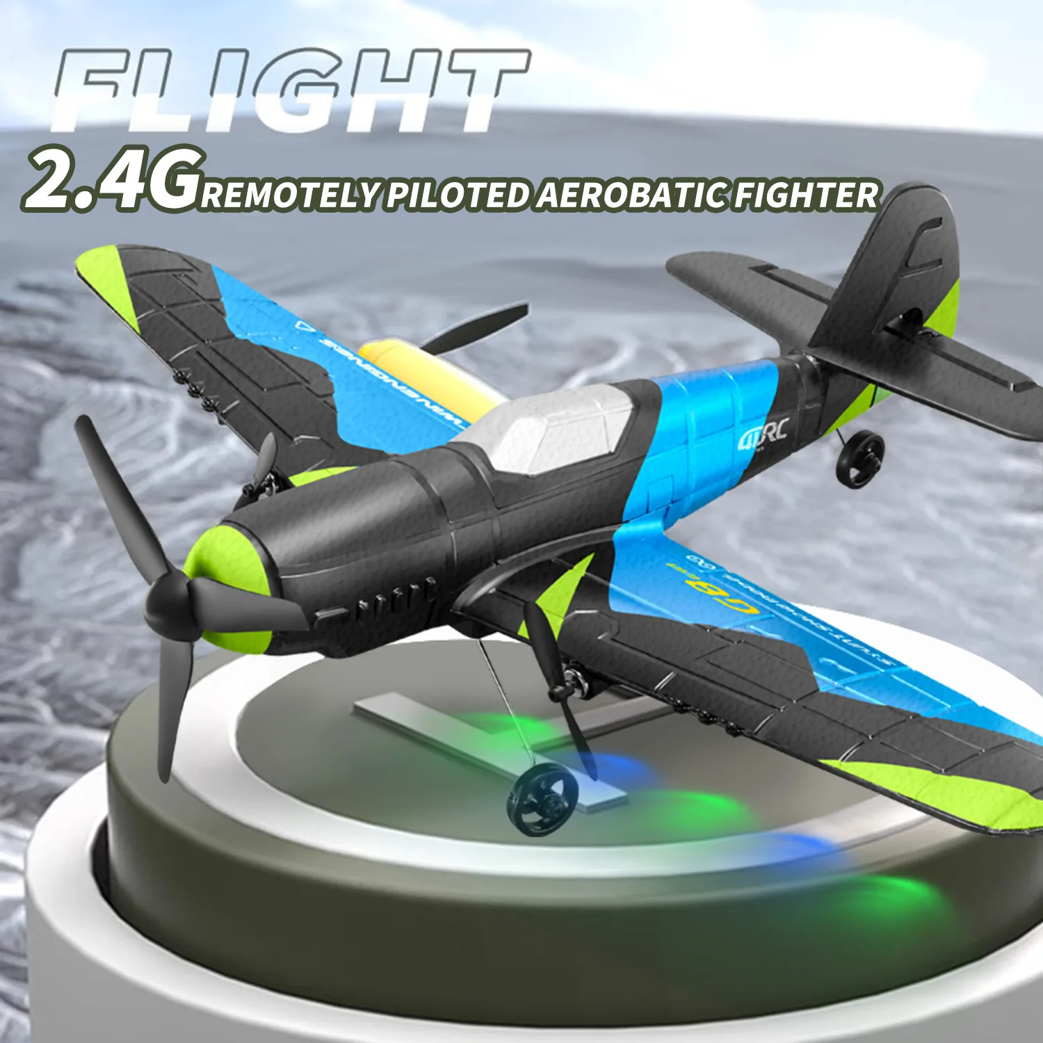 Vue rapprochée de l'avion RC télécommandé 2.4GHz en vol, démontrant sa portée 200m et son contrôle précis.