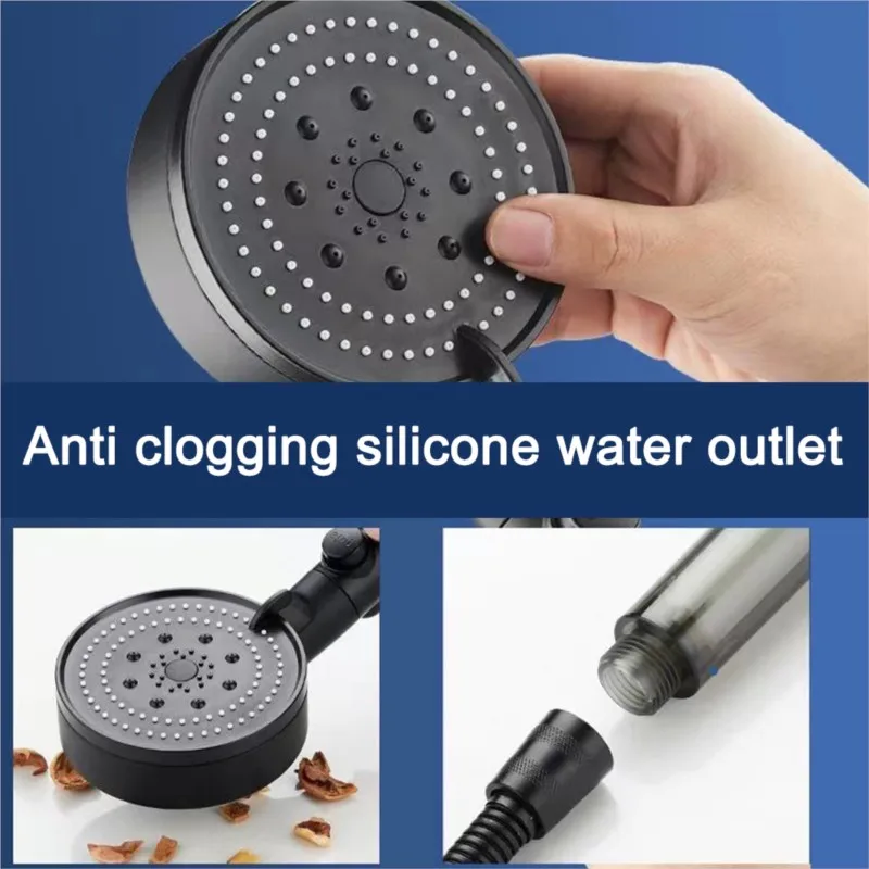 シャワーヘッド ブラック 節水 節約 停止ボタン付 マッサージ 健康 入浴 3点 シャワーヘッド、高圧ハンドヘルドシャワーヘッド、オン⁄オフ一時停止