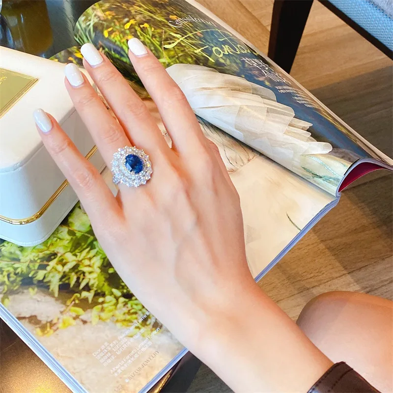 Royal Vintage Two Round CZ Cluster Blue Round Cocktail Rings for Women Party