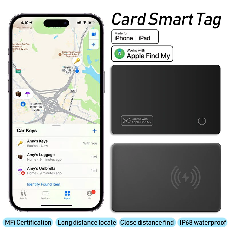 

Беспроводной зарядный кошелек Aircard с Apple MFi для ключей Airtag, домашних животных, Детская сумка, искатель, антипотеря, материал ПВХ