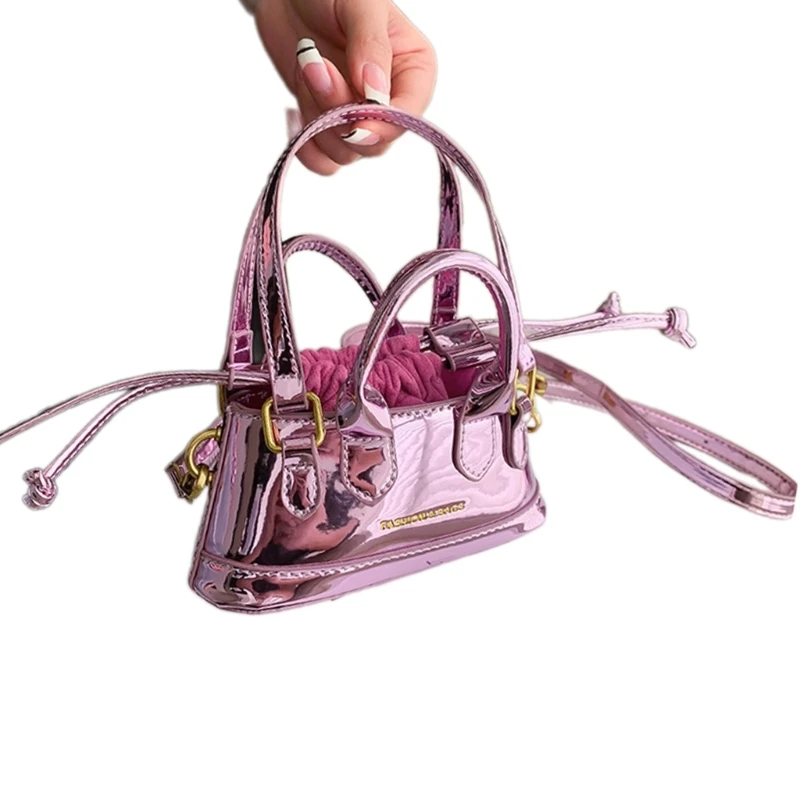 Leather Crossbody Bag Small Clutch Purse Drawstring Closure Crossbody Bag