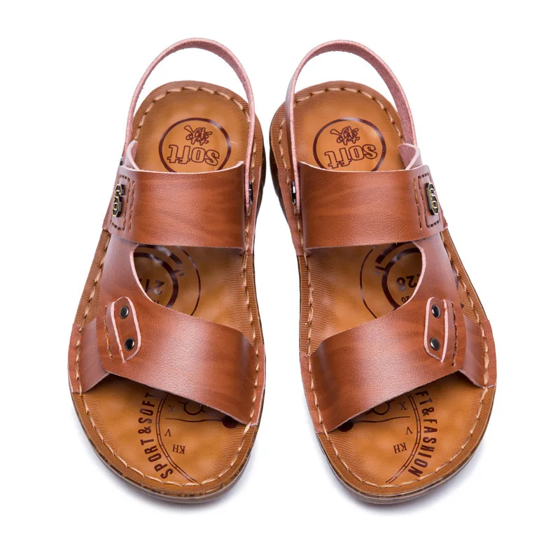 

2022 summer casual genuine leather ankle-wrap outdoor beach sandals dual personality Korean version of outer wear men sandals