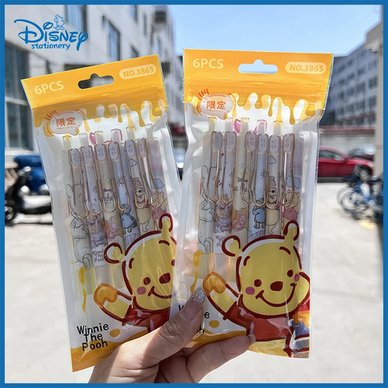 

12PCS New Disney Winnie The Pooh Gel Pen Student Cartoon Cute Press Ballpoint Pen Black 0.5 Office Accounting PenWritingSupplies