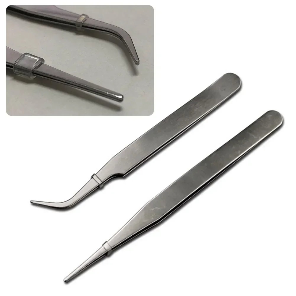 Tip Tweezers 2pcs Tweezers Anti-magnetic Curved Straight Dismantling Hand Tool Set Mini Picking Up Parts precision tweezers,tweezer tool
