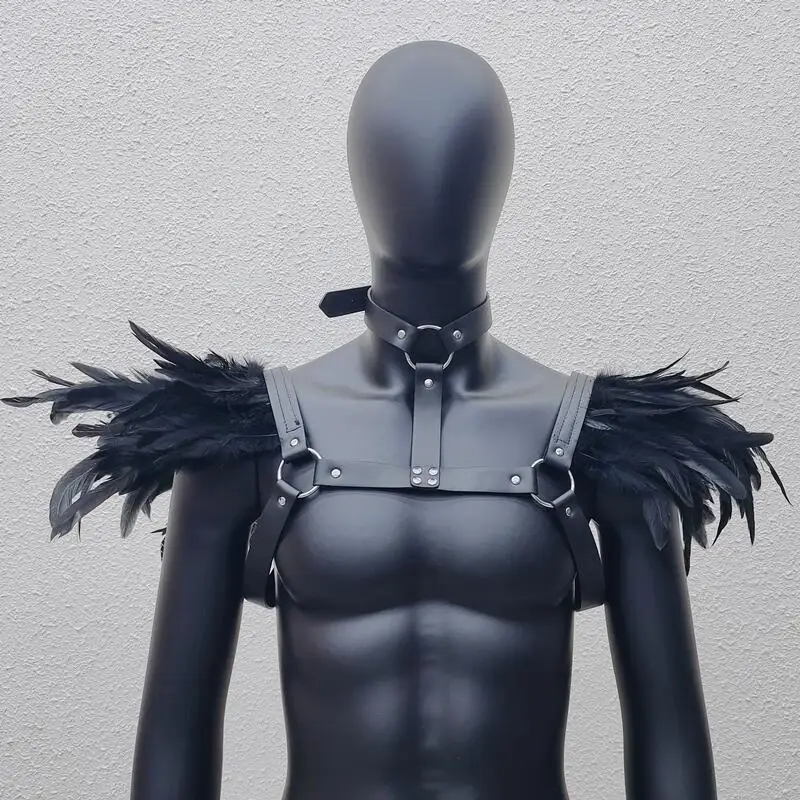 Gothic cosplay collar Sexy Harness Belt Chest Body Harness Leather Feather Bdsm Bondage Gothic Fetish Clothing