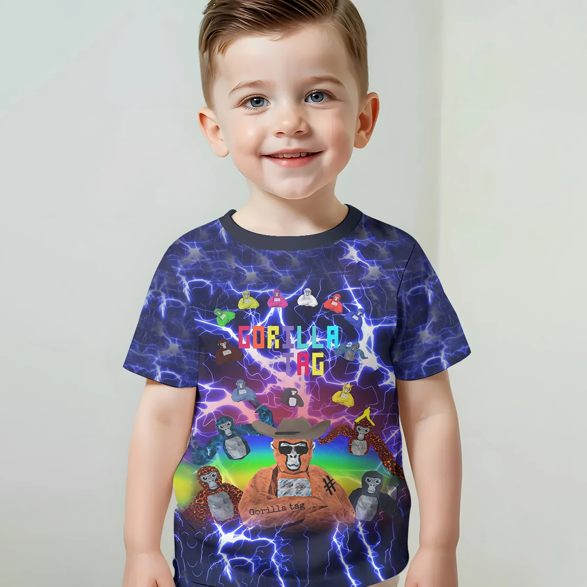 Print Baby Clothing 5 to 14 Years Male Outdoor Clothes for Cartoon Novelty Cool Gorilla Tag Children Boy Girl Child T-Shirt Top 3