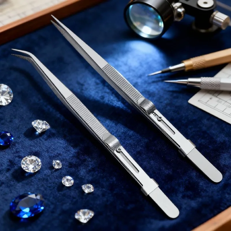 Professional Stainless Steel Tweezers Adjustable Sliding Lock Buckle Antistatic Precision Tool for Jewelry Making Professional Stainless Steel Tweezers Adjustable Sliding Lock Buckle Antistatic Precision Tool for Jewelry Making