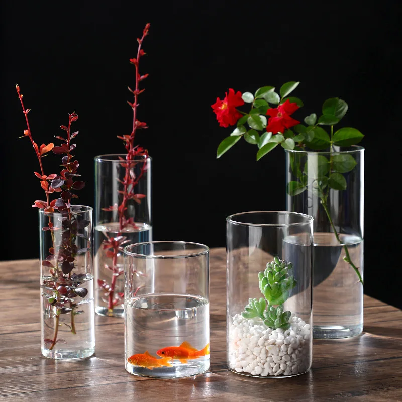 Transparent Glass Hydroponic Vase Modern Cylinder Flower Centerpiece Vases Use for Floral Wedding Home Decoration Candle Holders 2