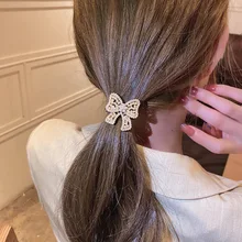 

Woman Bowknot Pearl Metal Hair Ties Fashion Korean Style Hairband Scrunchies Girls Ponytail Holders Rubber Band Hair Accessories