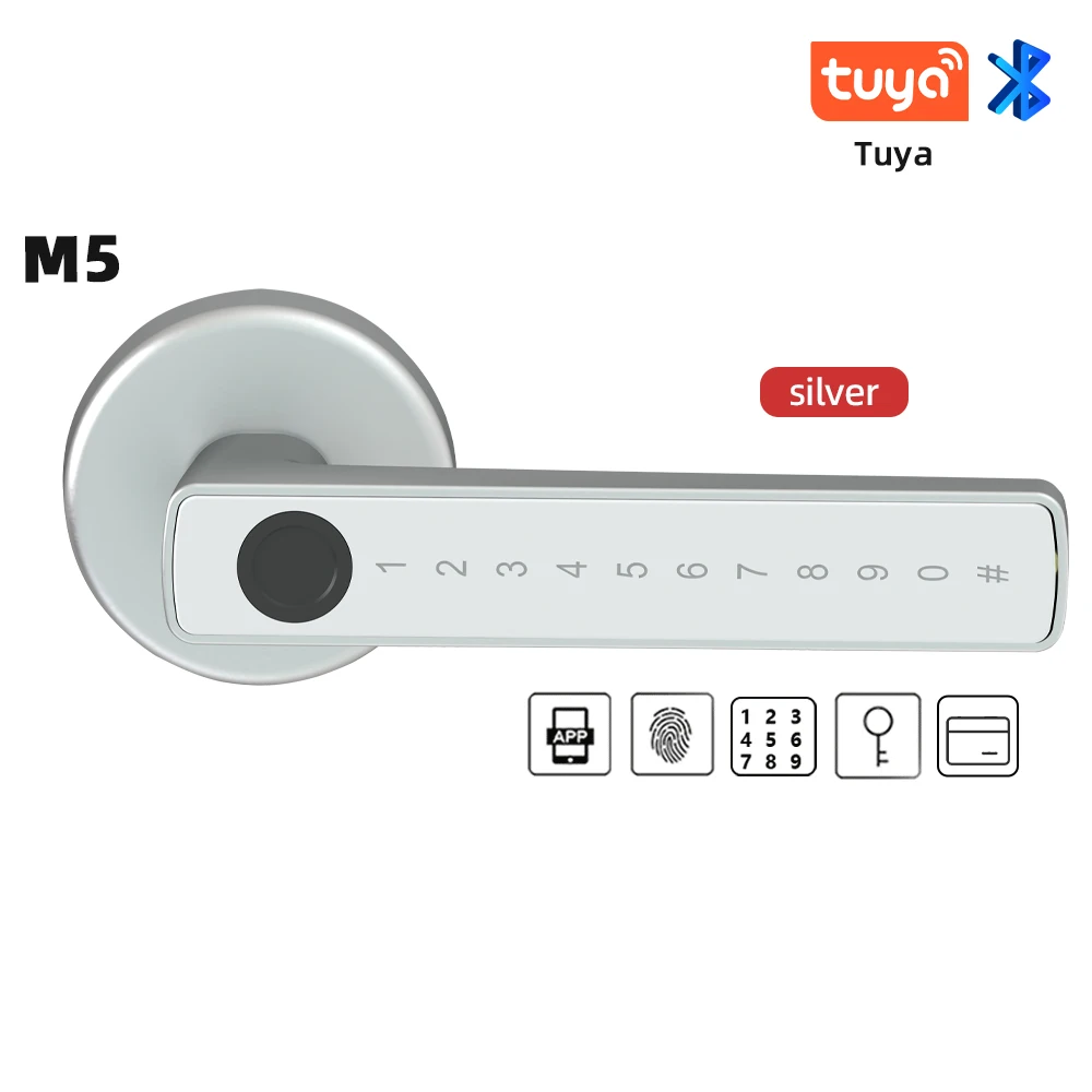 thumbnail image 1 of RAYKUBE M5 Tuya BLE Fingerprint Door Lock Digital Electronic Lock with Password/Key/IC Card/ Smartlife/ Tuya APP Unlock, 1 of 5