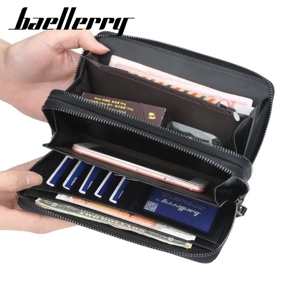 Baellerry Men's Long RFID Wallet PU Leather Zipper 12 Card Slots Id Window Business Travel Organizer