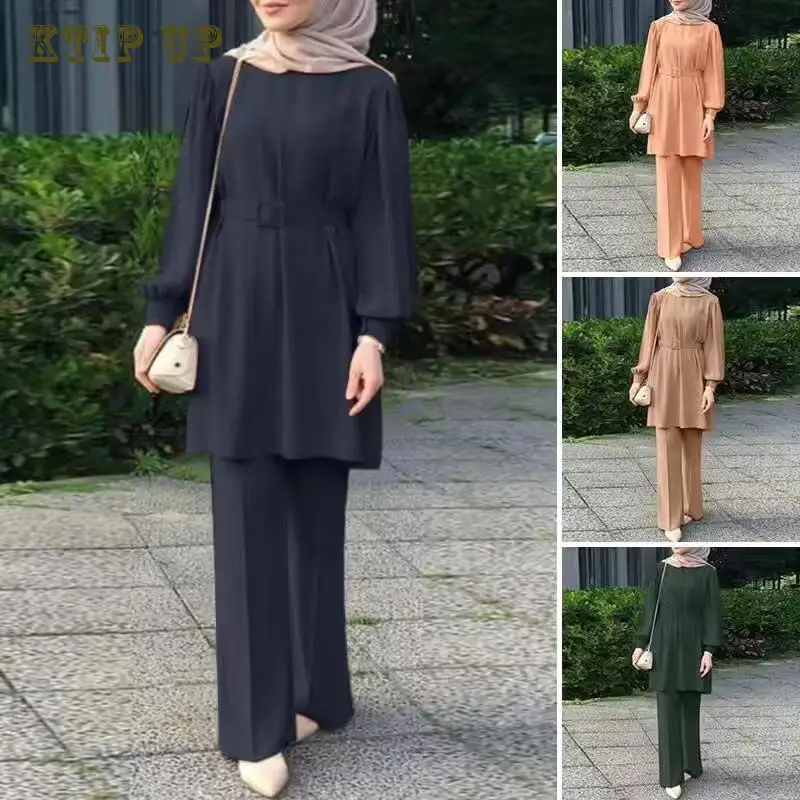 

Dubai Eid Mubarek Outfit Fashion Suit Turkey Abaya Causal Pant Sets Muslim Long Sleeve Blouse Trouser Suit Women Matching Sets