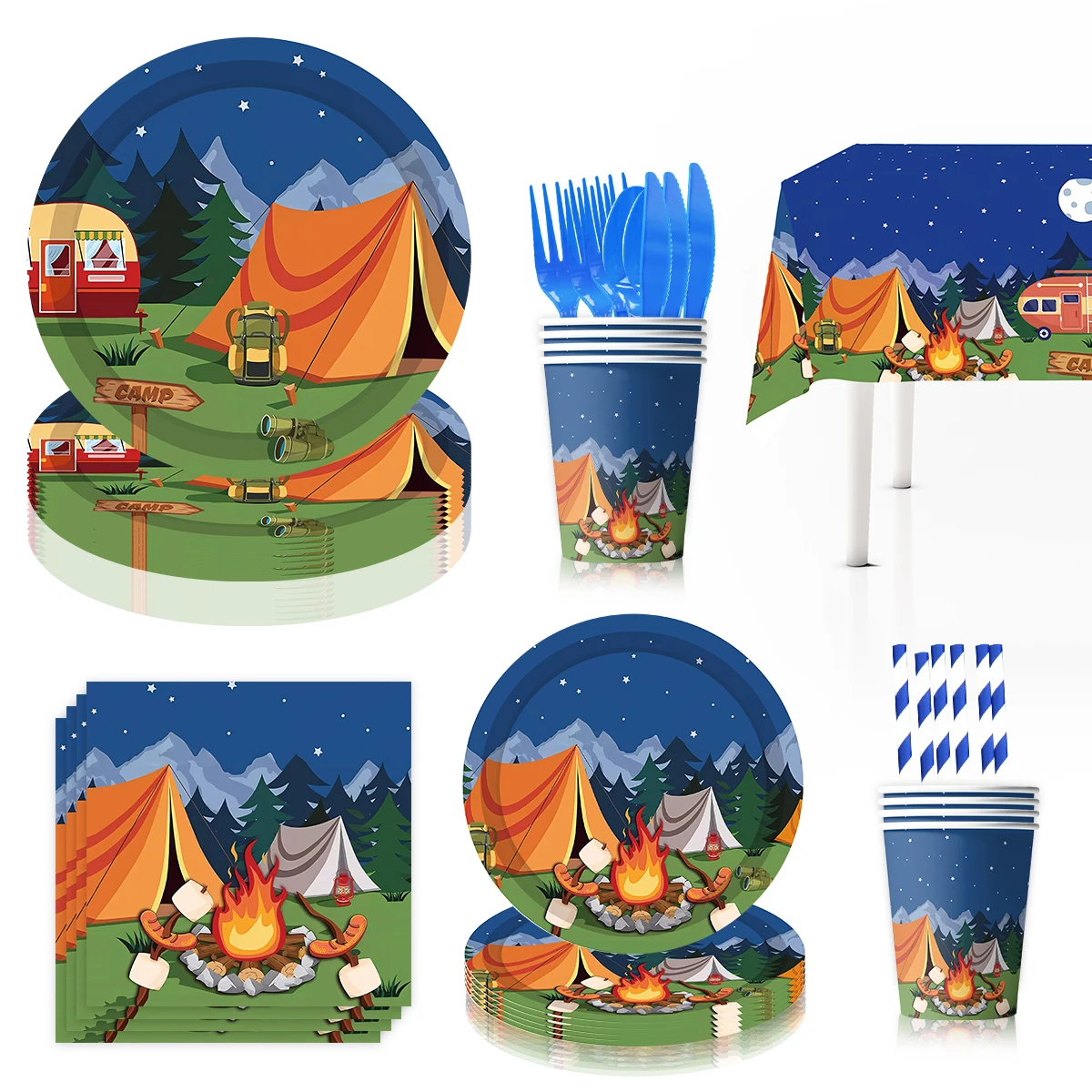 Camp-Theme-Birthday-Decorations-Party-Disposable-Tableware-Paper ...