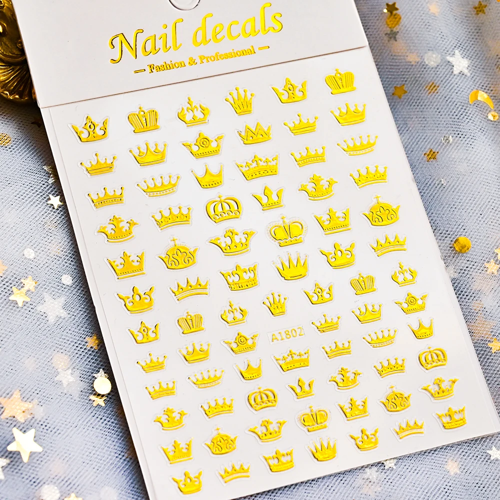

1pcs Gold Color Dollar Nail Sticker Multi-Shape Crown Design Adhesive Nail Decals 3d Golden Queen Crown Style Nail Slider NKS23