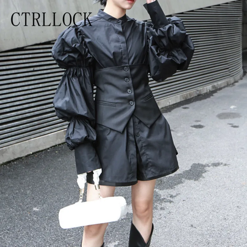 

Элегантная многослойная Женская свободная однобортная белая рубашка CTRLLOCK с рукавами-фонариками средней длины, уличная одежда на лето 2021