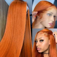 Perruque frontale en dentelle HD droite Orange gingembre 13x6 cheveux humains 13x4 perruques avant en dentelle transparente couleur Orange perruques de cheveux humains femme 3