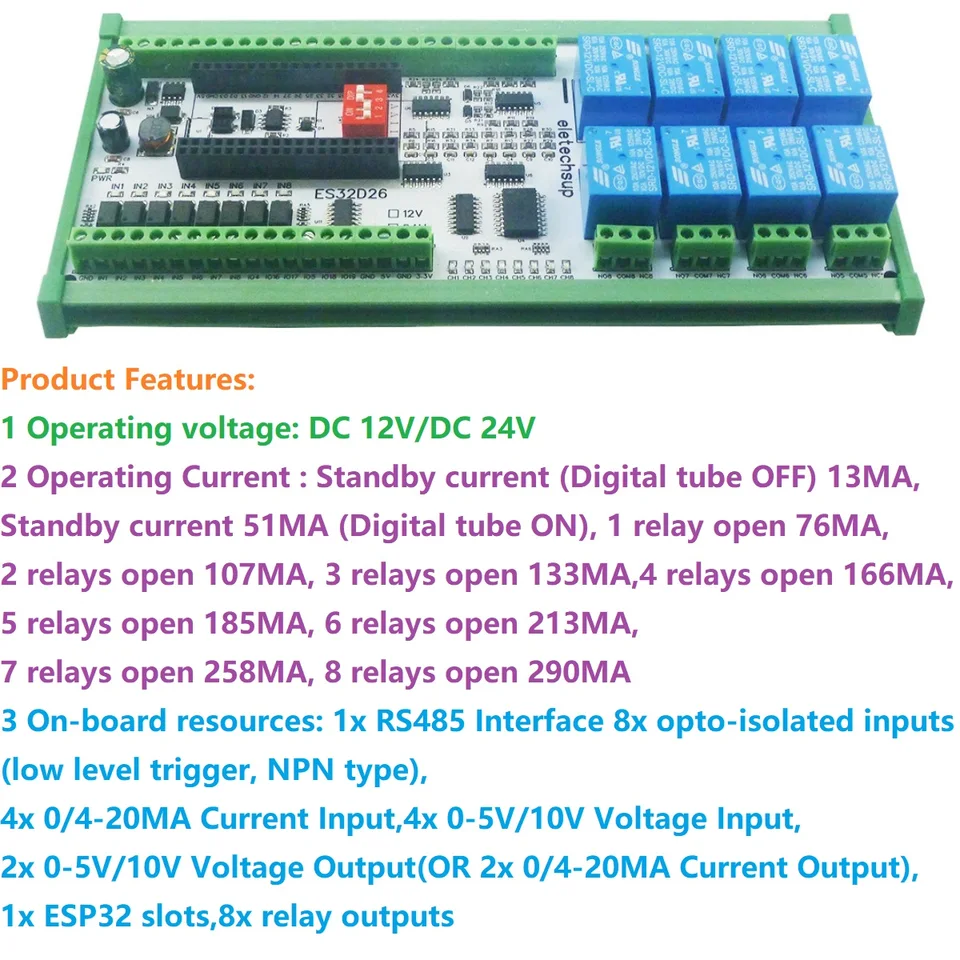 Esp32 Relay Board ES32D26 12V 2AO 8AI 8DI 8DO ESP32 Wifi Network Relay ...
