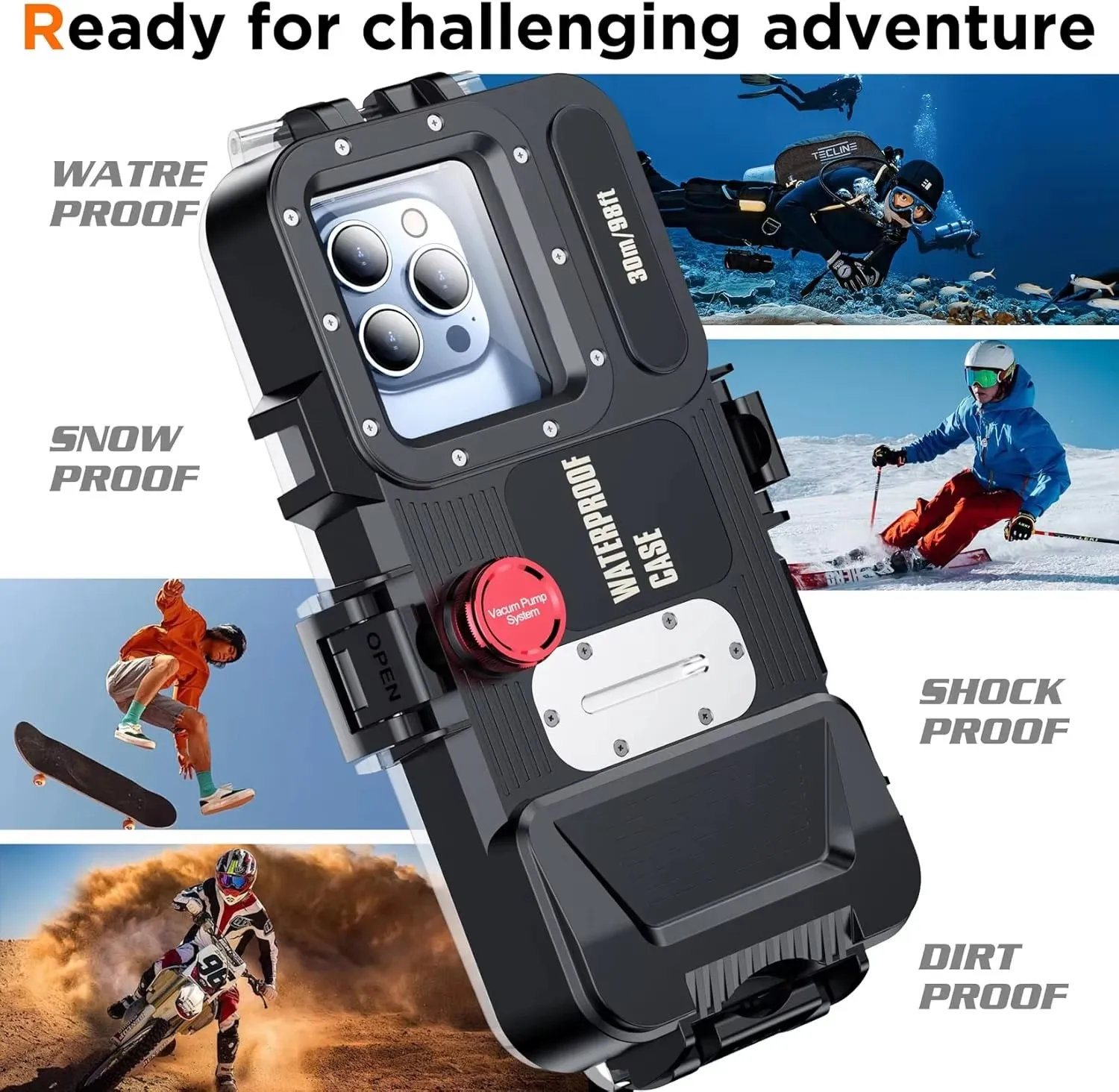 Underwater 30M Diving Case S24 Ultra S23 Note 8 9 10 20 Bluetooth Waterproof iPhone16 15 14 13 12 11 Xiaomi Redmi Moto