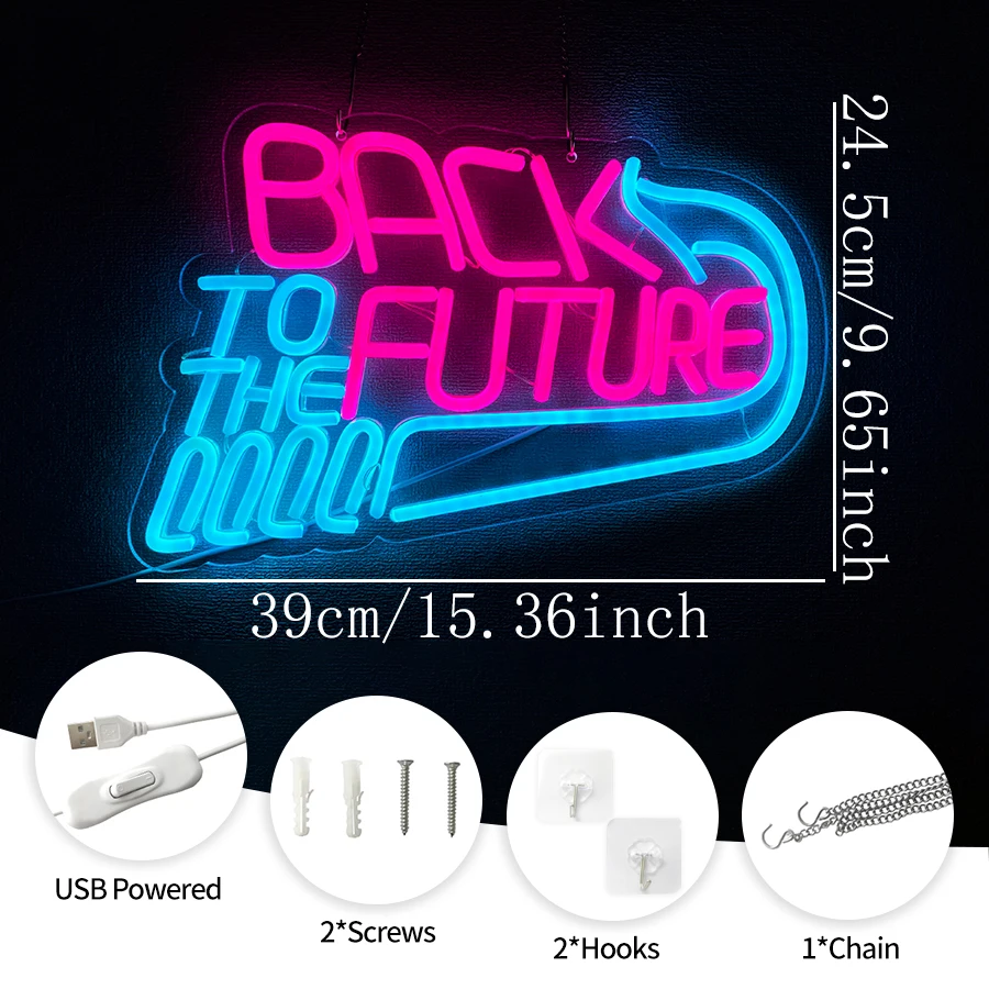 백 투 더 퓨처 네온사인, 벽 장, LED 레트로 영화 네온 USB 작동, 게임룸, 남자들의 동굴, 바 장식.