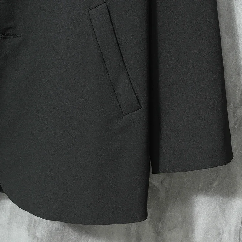 Suit Jacket Men's Flat Collar Suit Korean Style Loose Casual Black High-Grade Chic CasualTop Two Single-Brewed Spring and Autumn