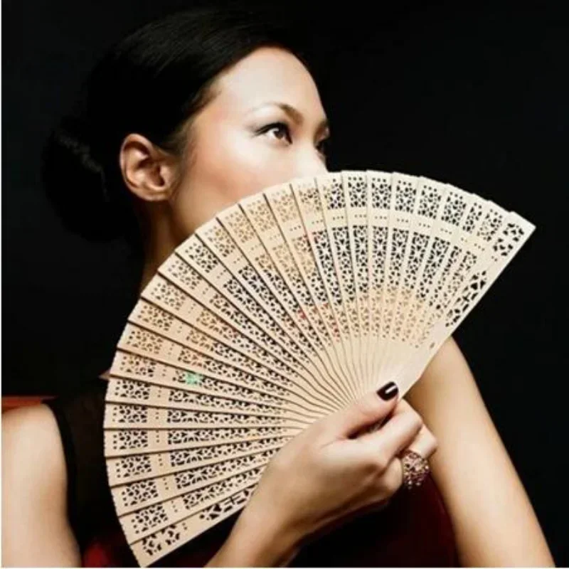 Chinese Sandalwood Folding Hollow Wooden Handheld Fan Paper Fan Handheld Fan Chinese Style Decorative Fan