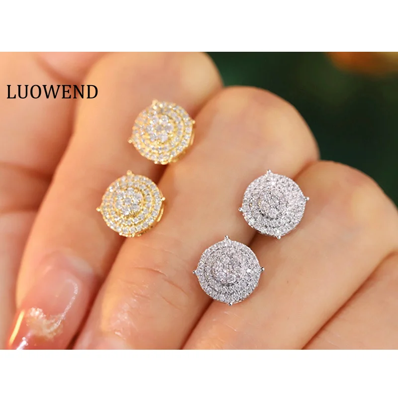 

LUOWEND 18K White or Yellow Gold Earrings Elegant Round Shape 0.40CT Real Natural Diamond Stud Earrings for Women Birthday Gift