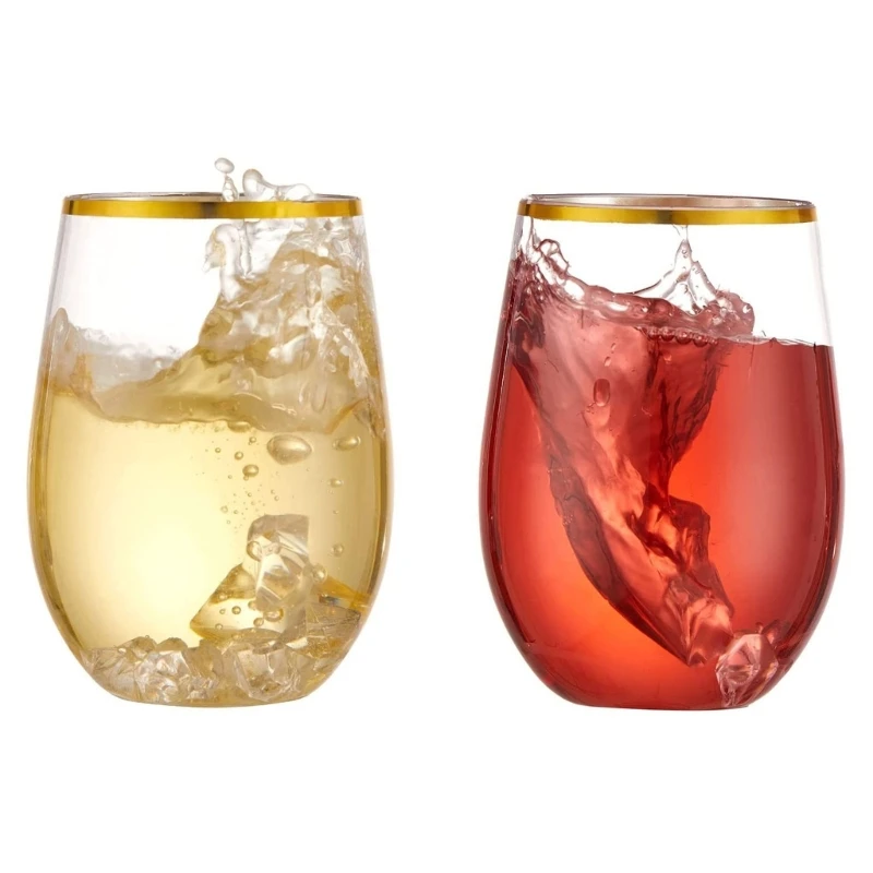 Unbreakable Stemless Plastic Wine Champagne Glasses Reusable Shatterproof Drinking Cup for Bar Home Wedding 12/16oz plastic wine cups