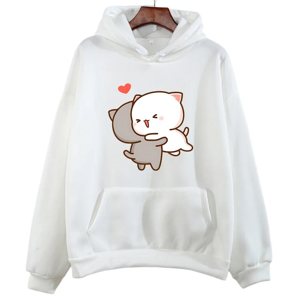 

Peach And Goma Mochi Cat Love Print Hoodie Couples Kawaii Cartoon Sweatshirt Casual Long Sleeve Spring Fall Sweat Tops