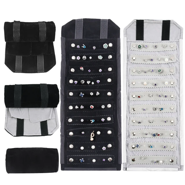 85351-a1e1e8.jpg Sac en rouleau de voyage pour bijoux en velours supérieur, pliable, présentoir de boucles d'oreilles, organisateur de rangement, rouleau de goujons de boucles d'oreilles portables