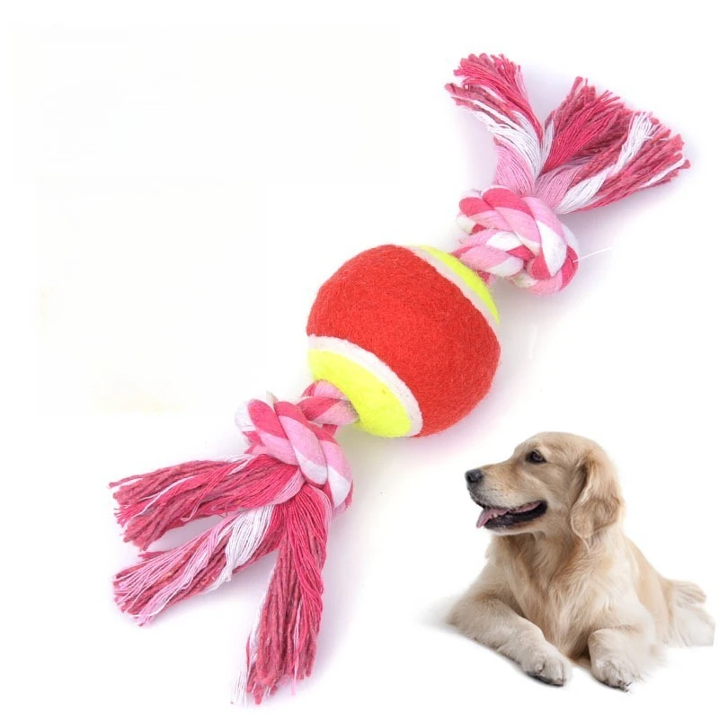 Dog Dental Rope Toy - Double Knot Cotton Ball with Tennis Texture, Chew Resistant Pet Teeth Cleaning Toy